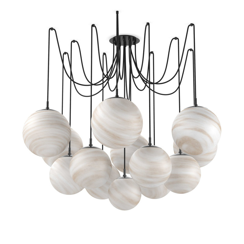 Spider 13 - Light Chandelier, Black Gunmetal, Marble Matte