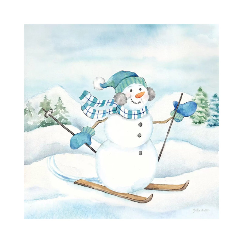 Let It Snow Blue Snowman III by Cynthia Coulter - No Frame Print on Canvas