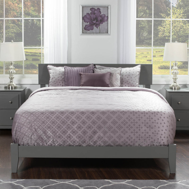 Lit plateforme en bois massif Orlando, Double, Gray