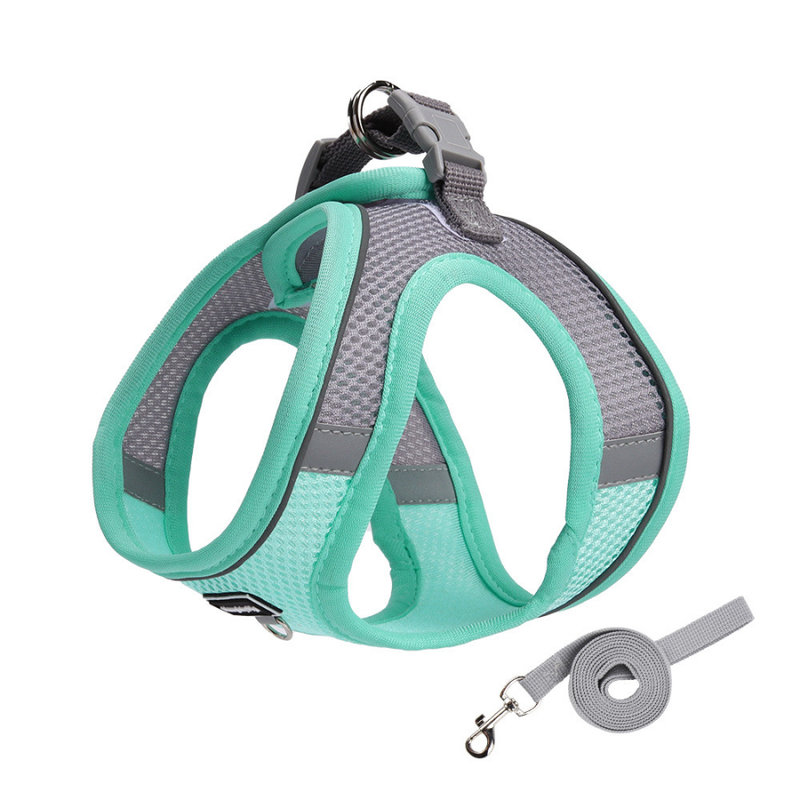 Ensemble de harnais et de laisse pour chien sans traction, harnais réglable pour chien avec gilet rembourré pour toutes les saisons, laisse pour chien avec poignée rembourrée douce, facile à mettre sur les petits et moyens chiens gris-vert XXS