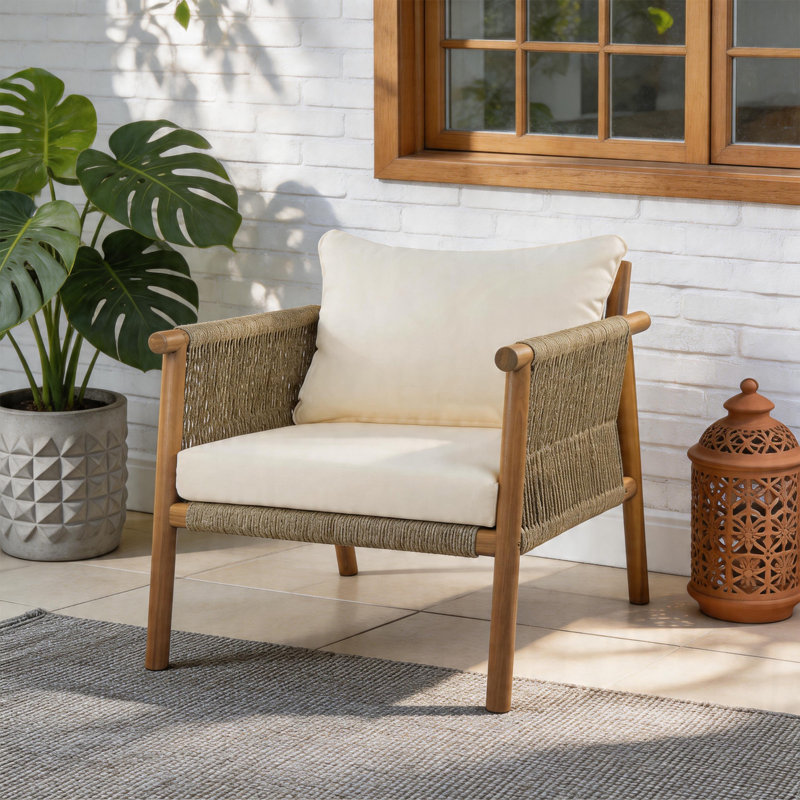 Méridienne d'extérieur 28 po avec cadre en bois et coussin, patio et jardin