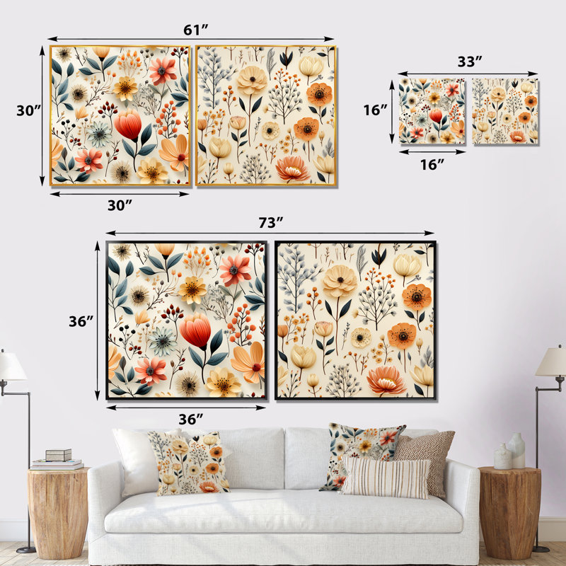 Swanley - Ensemble de 2 impressions sur toile florales, Encadrement brun, H 30 po x l 61 po x P 1 po