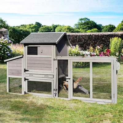Chicken Coop Mobile Chicken House on Wheeks Large Poultry Cage with Nesting Box,Duck Coop with Run, UV Panel