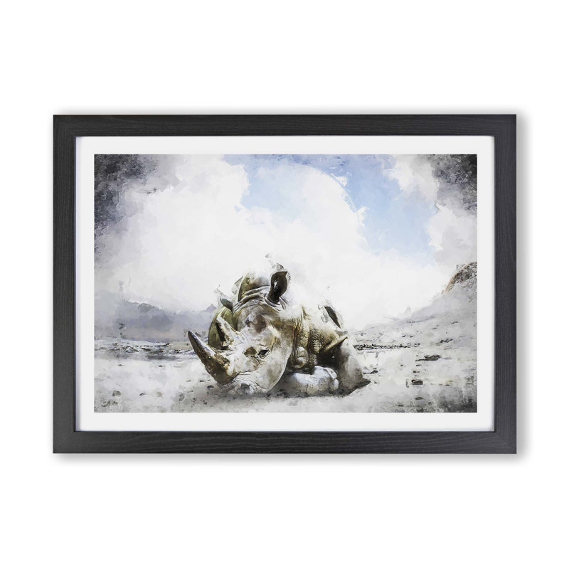 Sleeping Rhino - Framed Print, 24cm H x 33cm W x 2cm D, Black