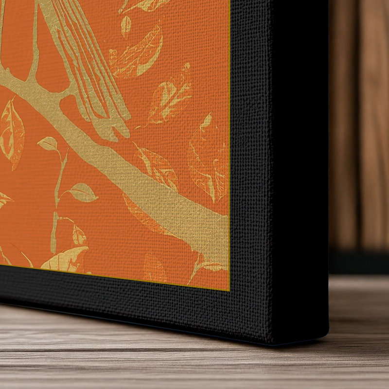 Gilded Songbird Botanical - Wrapped Canvas, 36x24 - 91.4 x 61.0 cm, Black Border