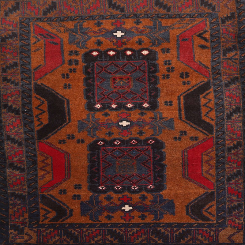 Tapis oriental rouge / noir, Carré 6 pi