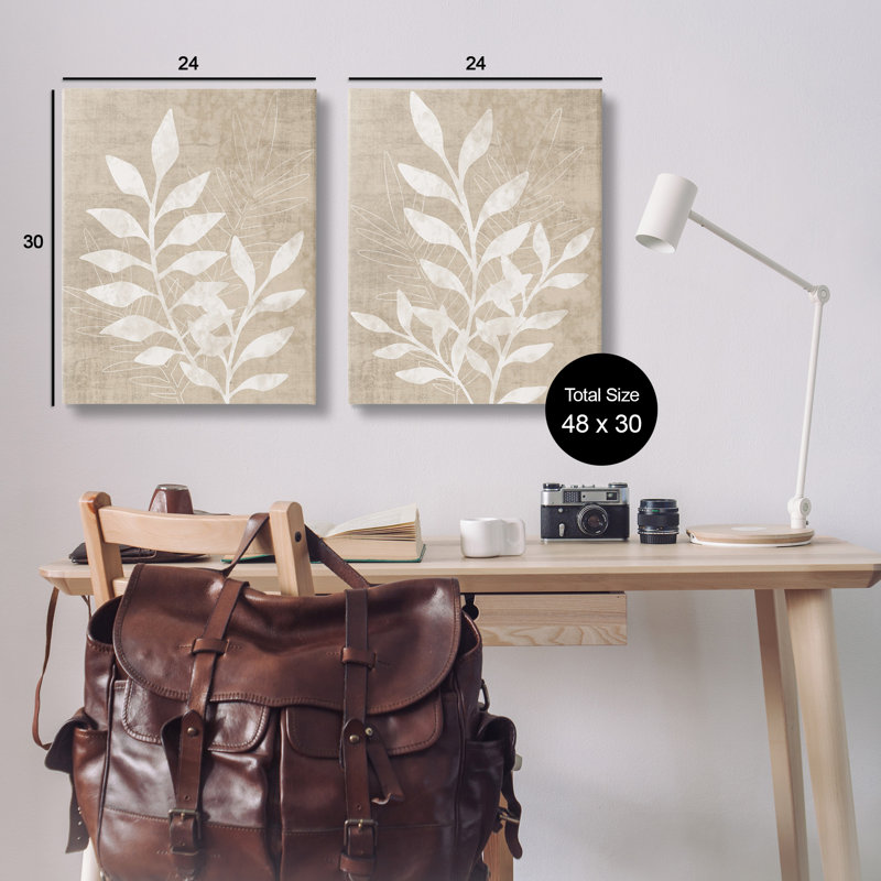 "Boho Botanical Leaf Silhouette", ensemble de 2 toiles murales par Natalie Carpentieri, H 30 po x l 48 po x P 1,5 po