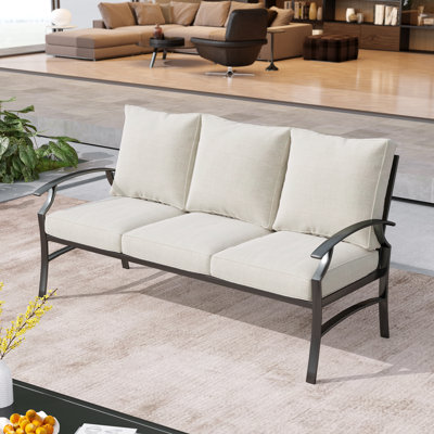 Nickita Metal 3-person Patio Outdoor Sofa With Cushions