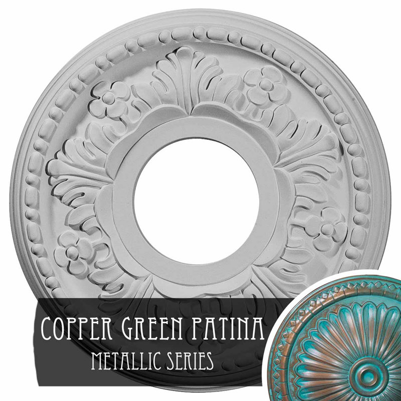 Endurathane Helene Ceiling Medallion, 11 7/8"OD x 3 5/8"ID x 7/8"P (Fits Canopies up to 5 1/4"), Hand-Painted Copper Green Patina Finish