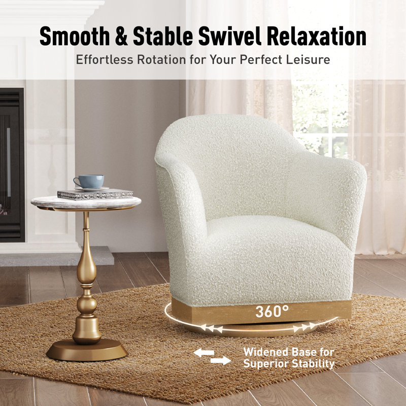 Col Beige Loop Yarn Fabric Swivel Accent Chair, Beige Fabric