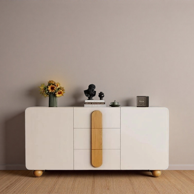 Buffet décoratif crème de style minimaliste, H 33,46 po x l 62,99 po x P 12,6 po, Bois robuste / blanc