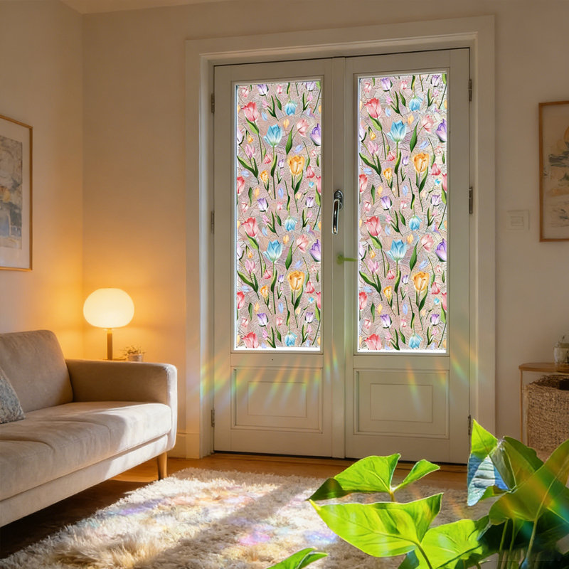 3 pièces de film d'intimité pour fenêtre vitrail floral 3D - 15,7 x 39 po Static Cling