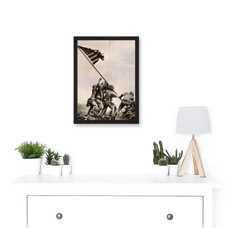 War WWII Iwo Jima Stars Stripes Flag Victory - Single Picture Frame Print