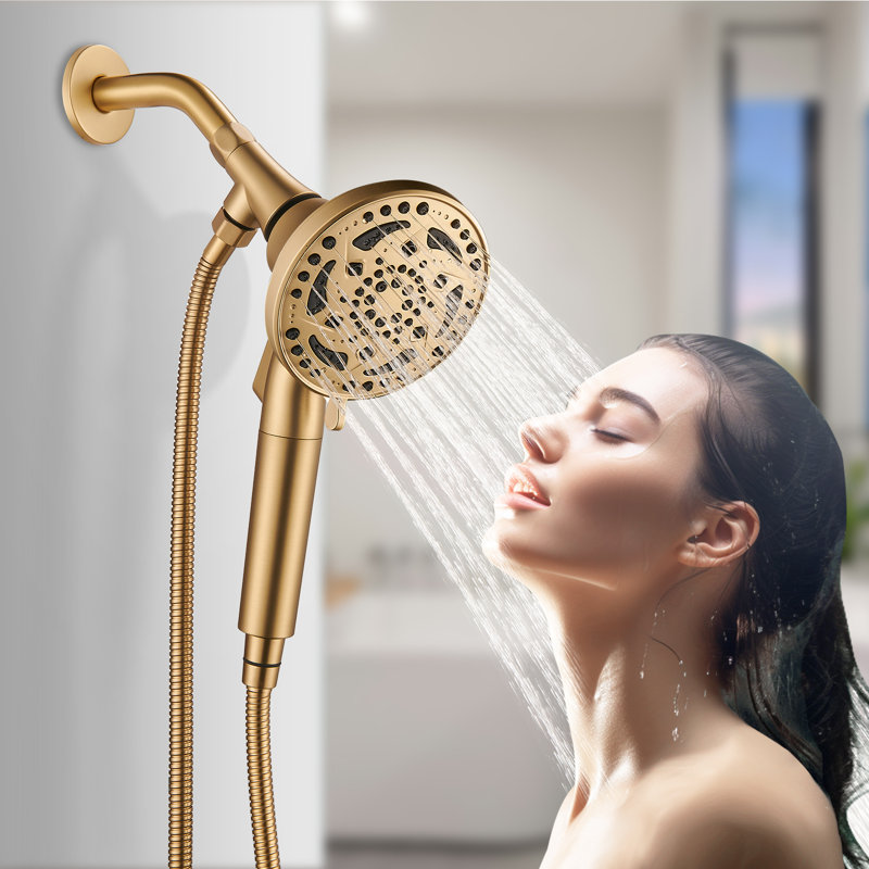 Pomme de douche amovible à 7 jets avec or brossé brut, Or brossé