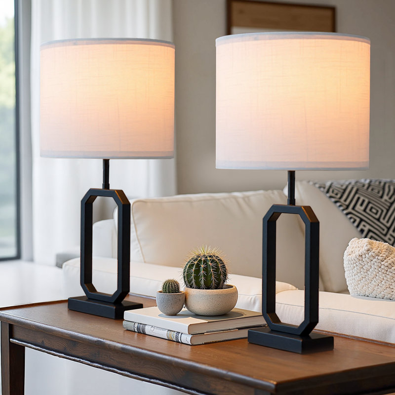 2 Piece, 21'' Black Table Lamp Set, Rustic Farmhouse