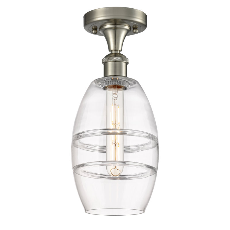 Plafonnier semi-encastré 1 lumière Ballston - Abiagael, H 9,38 po x l 5,88 po x P 5,88 po, Nickel satiné brossé, Transparent