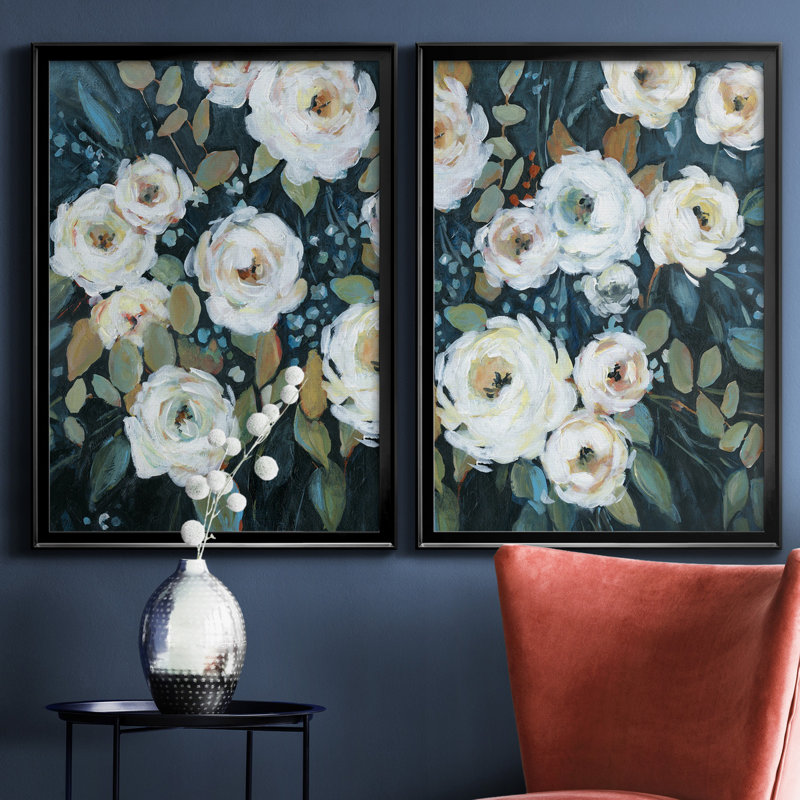 Moonlit Garden II - ensemble de 2 reproductions d'art, H 18,5 po x l 49 po x P 1,5 po, Toile avec cadre noir, Pas de tapis