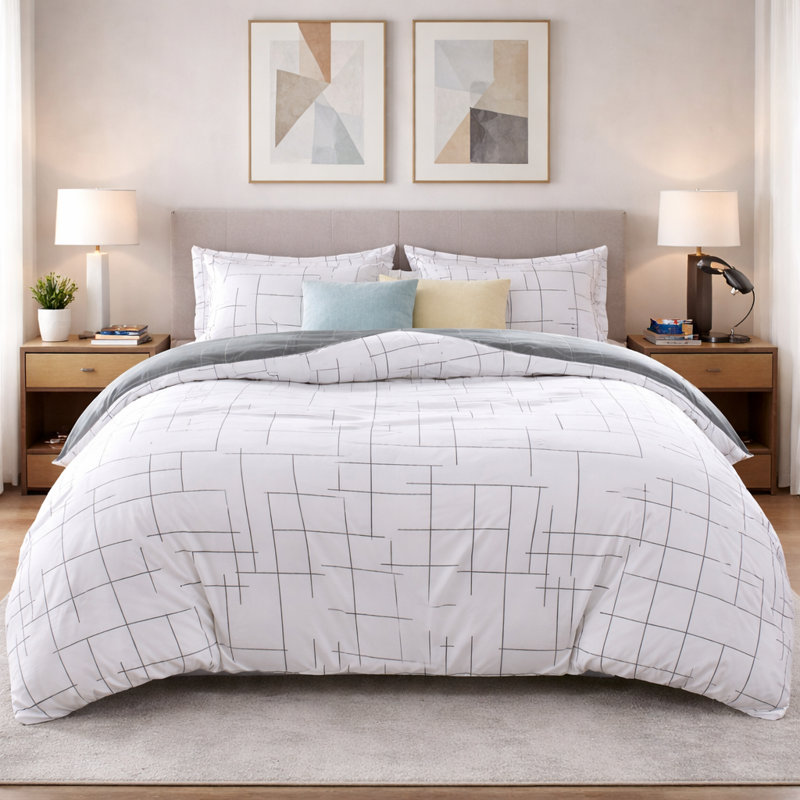 Microfiber Geometric Duvet Cover Set, SUPER KING