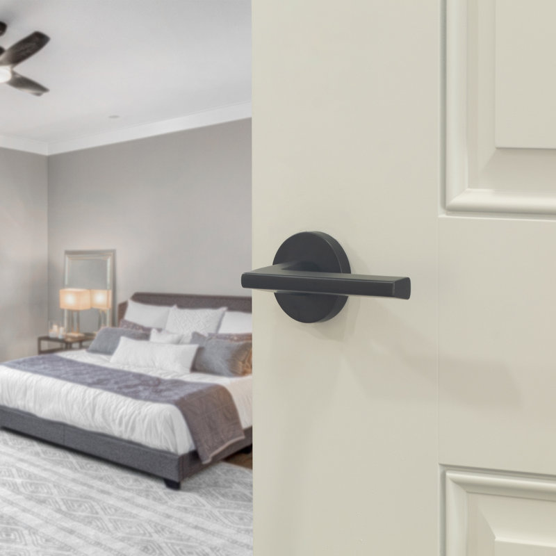 Flat Door Lever with Round Rosette, Privacy