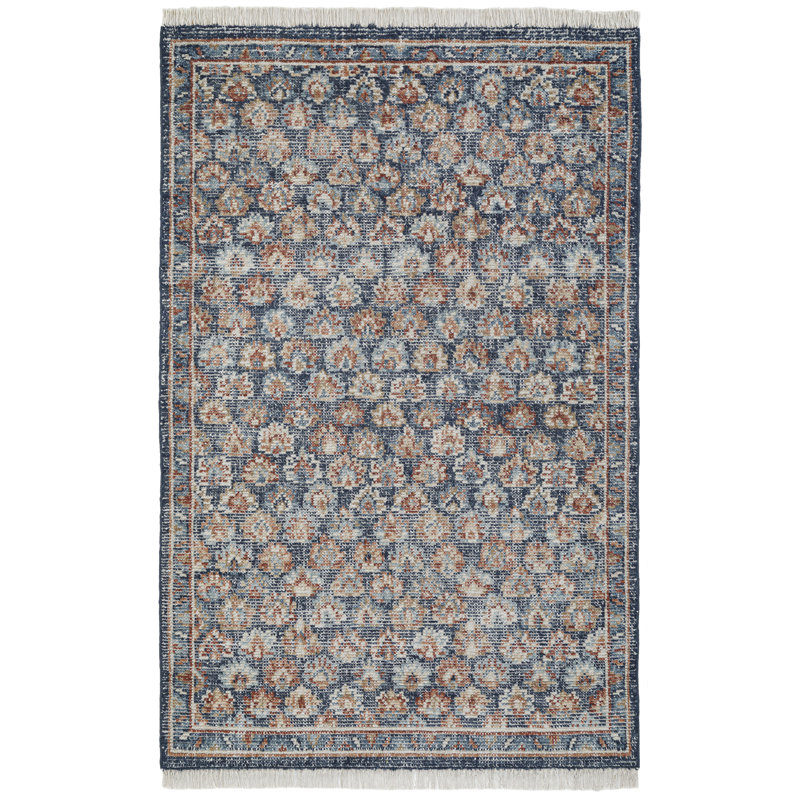Handmade Blue Wool Floral 8' x 10' Area Rug