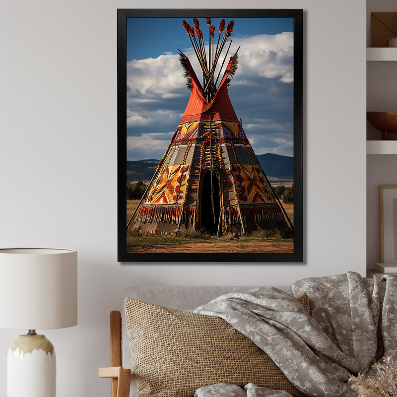 Tipi amérindien harmonie des prairies - Imprimé, H 20 po x l 12 po x P 1 po, Cadre photo noir