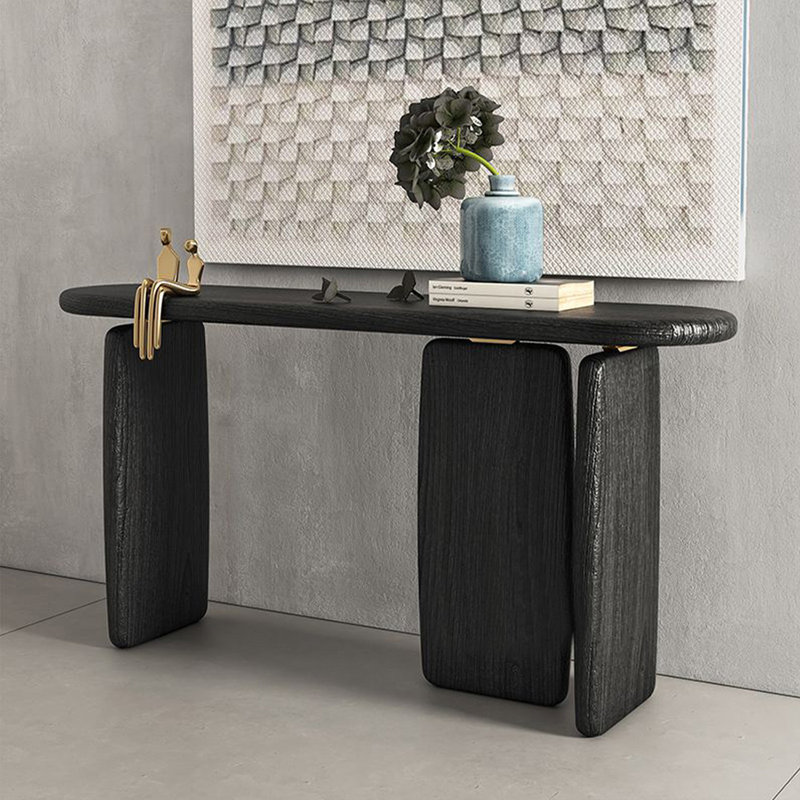 Console noire en bois massif, H 31,5 po x l 62,99 po x P 11,81 po