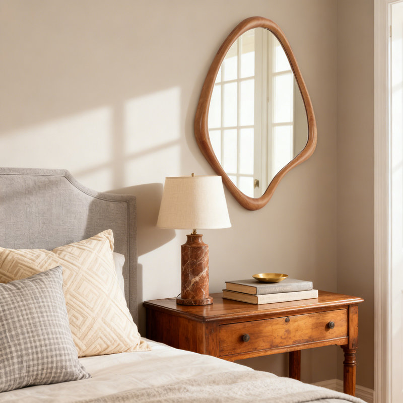 Cotesfield Solid Wood Asymmetrical Accent Mirror, Walnut, 29" x 23"