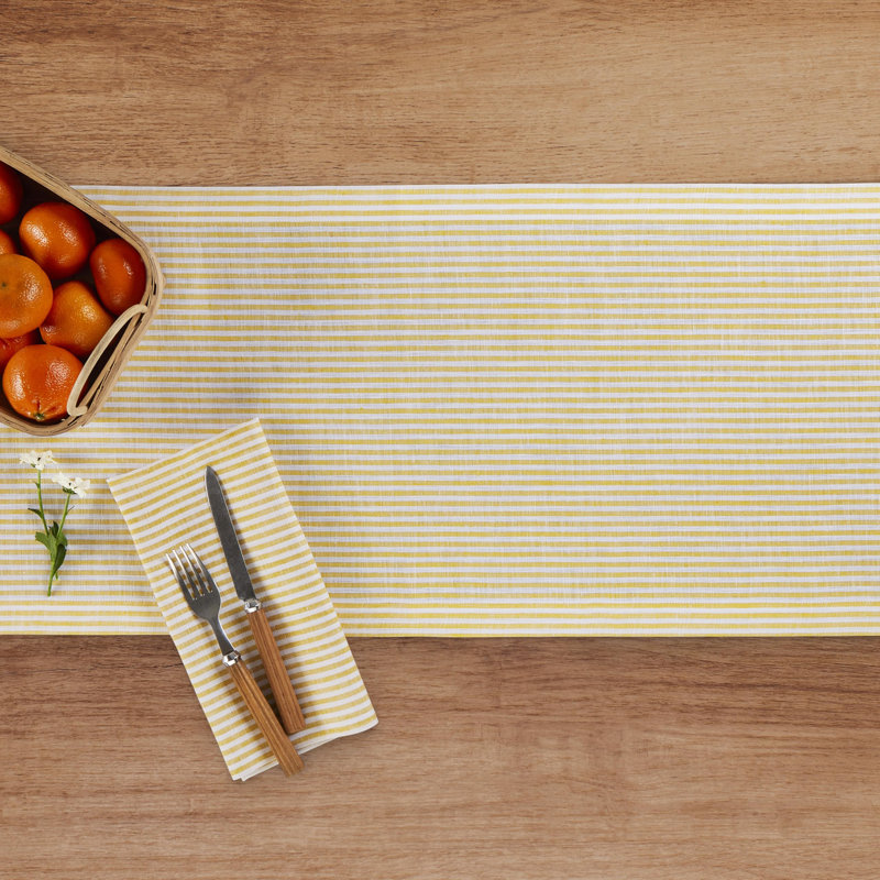 Contempo - 100% Pure Linen Table Runner, 120" x 14", Navy/White