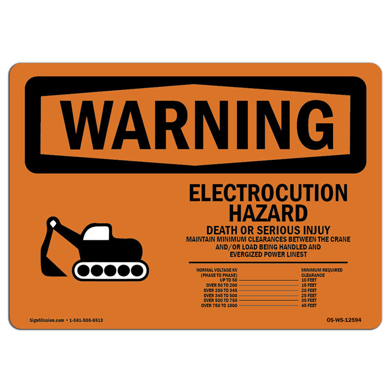 Enseigne de grue de danger électrique, H 18 po x l 24 po x P 0,1 po