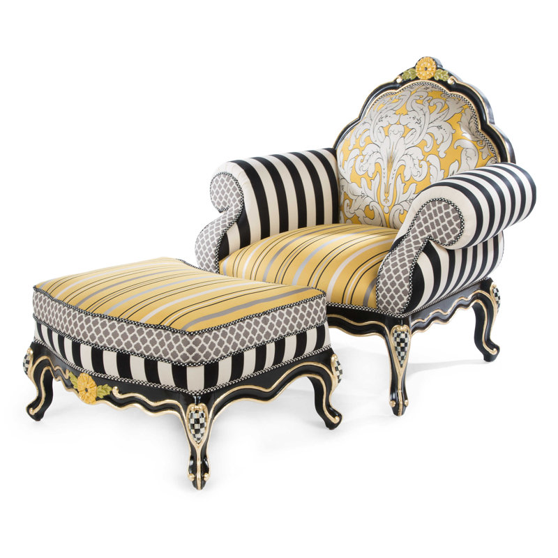 Hand-Painted Gold and Black Rectangular Ottoman