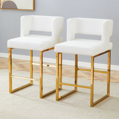 Upholstered Counter Stool with Metal Frame (Set of 2)