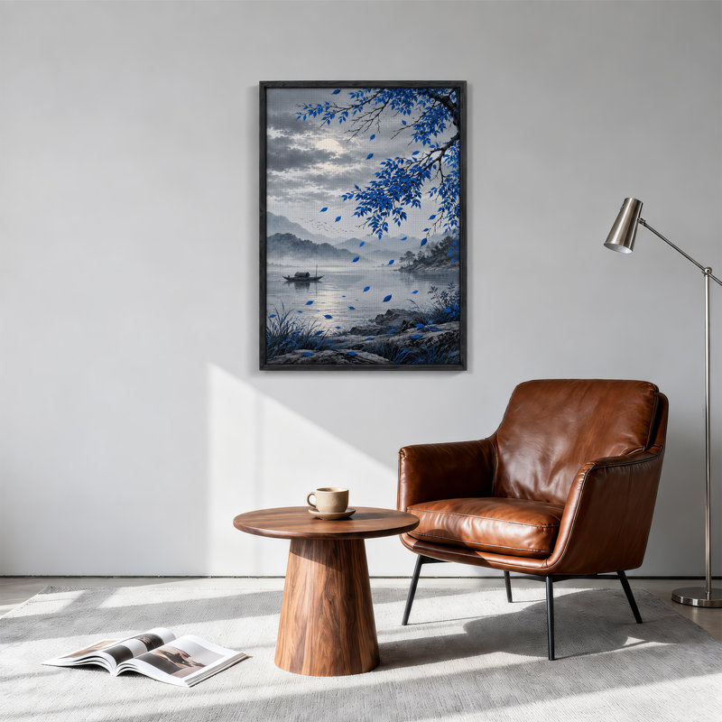 «Blue Leaves Over Misty Mountains», art mural sur toile, 48"H x 36"W