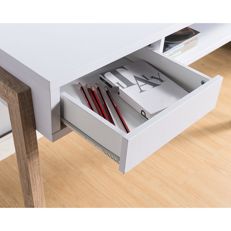 Bureau avec options de rangement cachées, tiroir et / ou prise de courant - blanc
