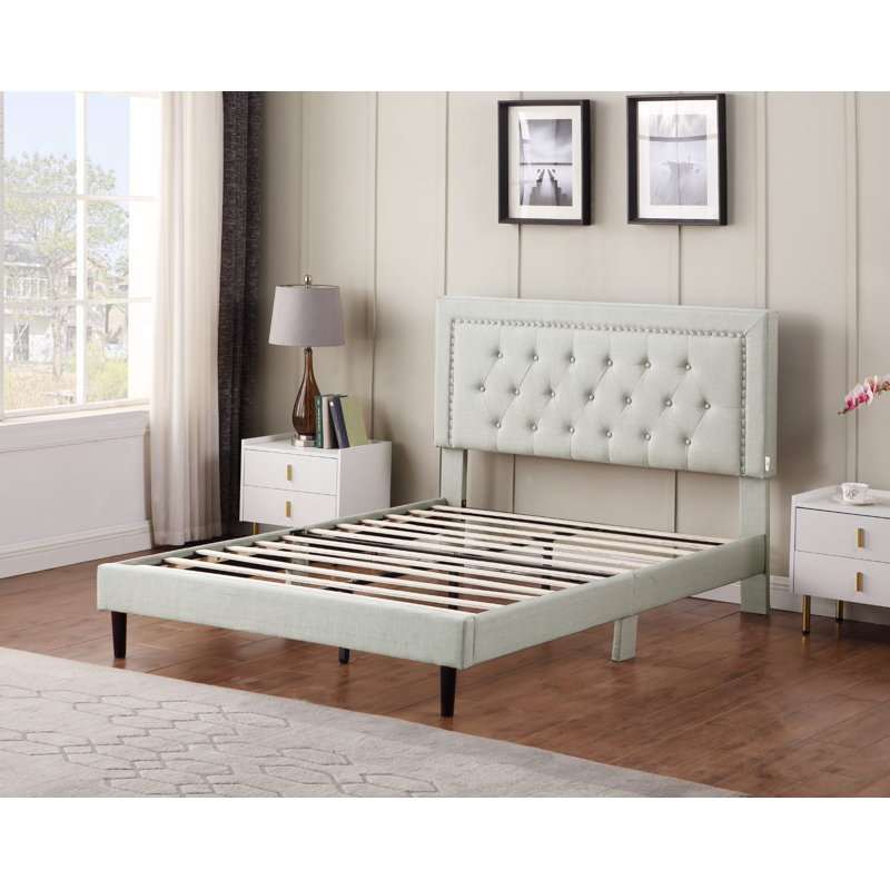Cianciolo Upholstered Wingback Bed, Full, Beige