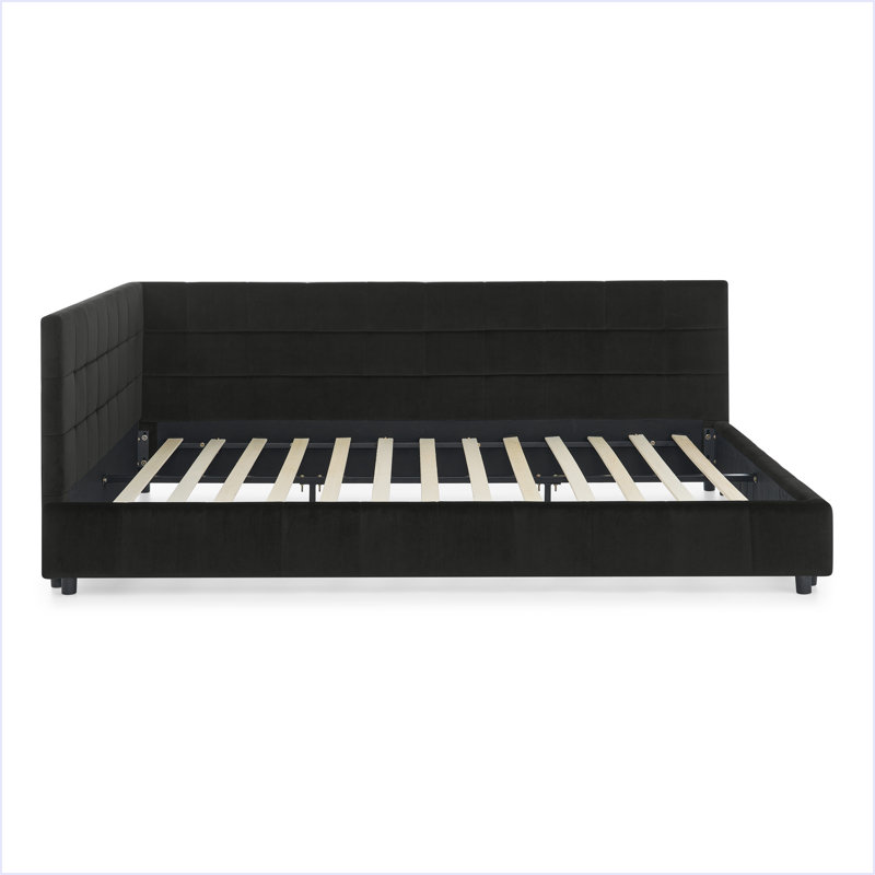 Queen Size Upholstered Tufted Bed Frame, Sofa Bed Frame With Comfortable Backrest And Armrests, Black