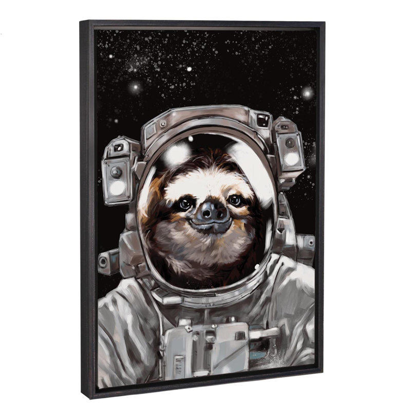 « astronaute sloth selfie », art, H 60 po x l 40po x P 1,5 po, Toile avec cadre noir patiné