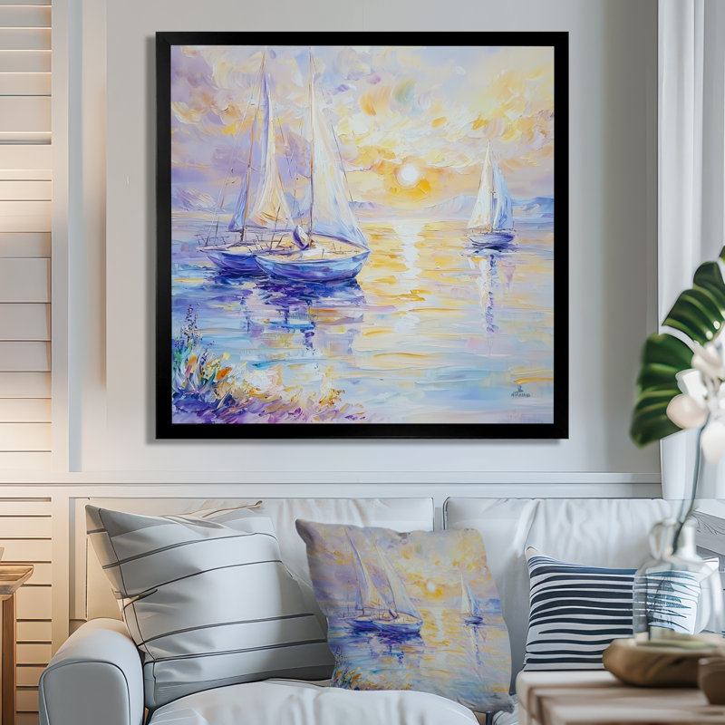 Ancre et voiliers - Impression sur toile, H 36 po x l 36 po, Reproduction encadrée d'une seule photo sans pass, Noir