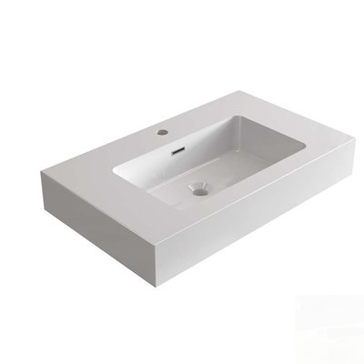 Modern Integrated Solid Surface Bathroom Basin with Finish, Durable Construction, and Overflow Protection for Contemporary Vanities