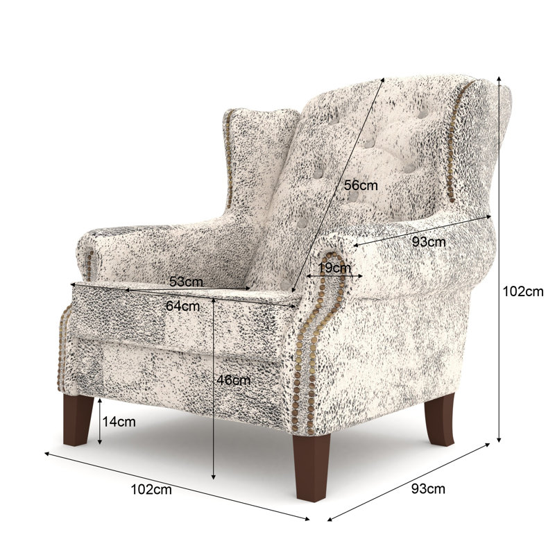 Chesterfield Wingback Armchair  with Quilting And Wooden Legs Made of Luxury Microfibre Vintage Look, White