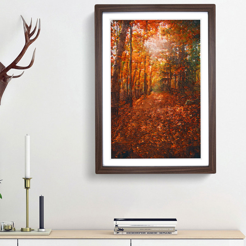 Autumn Forest Pathway in Abstract - Framed Print, 33cm H x 24cm W x 2cm D, Walnut Framed