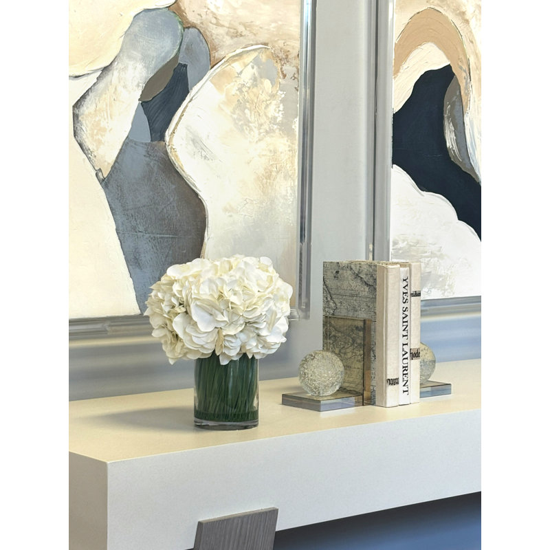 Hydrangeas in Glass Vase with Grass