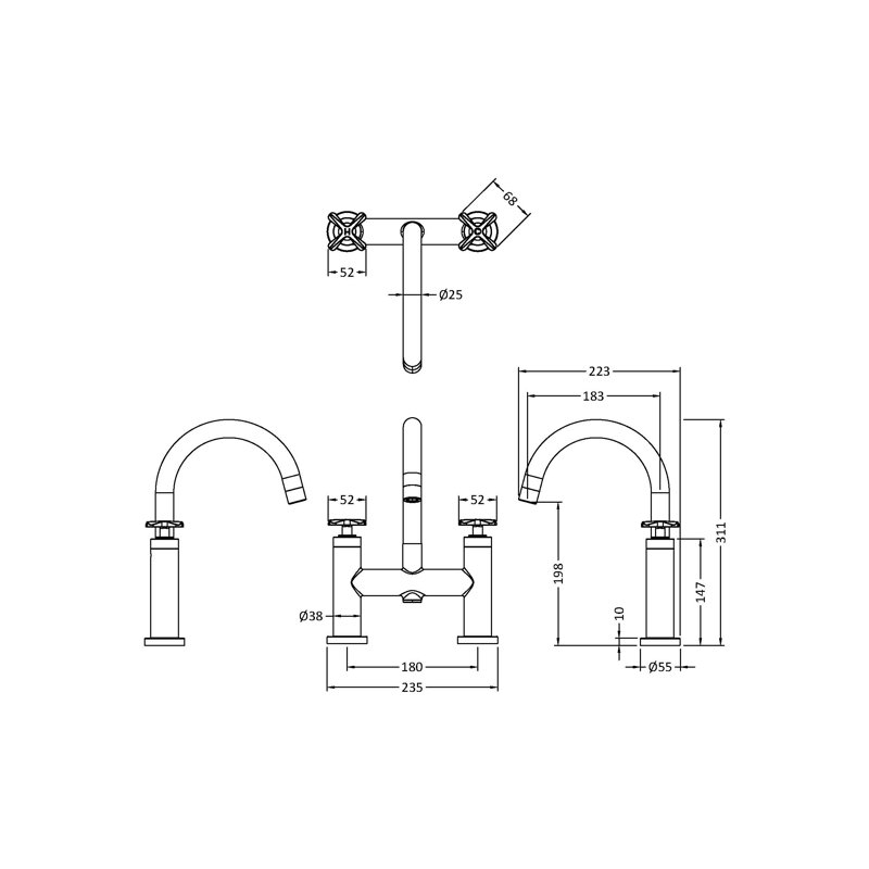 Deck Bath Filler, Brushed Brass