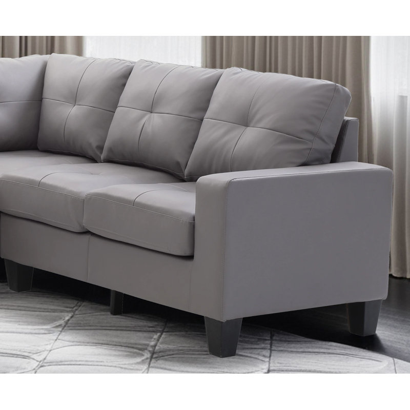 Gessner Sectional in Faux Leather, Gray Faux Leather