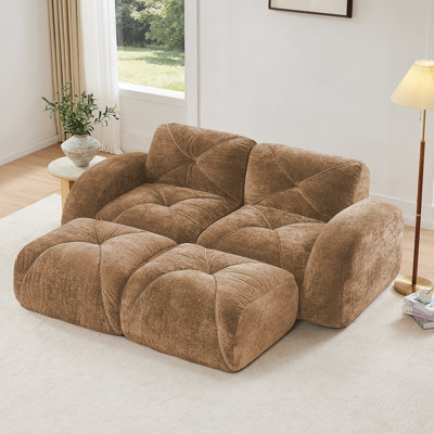 U-Shaped Boneless Sofa With Soft Velvet, Tufted Design, High-Density Sponge, And Movable Ottomans For Ultimate Comfort.