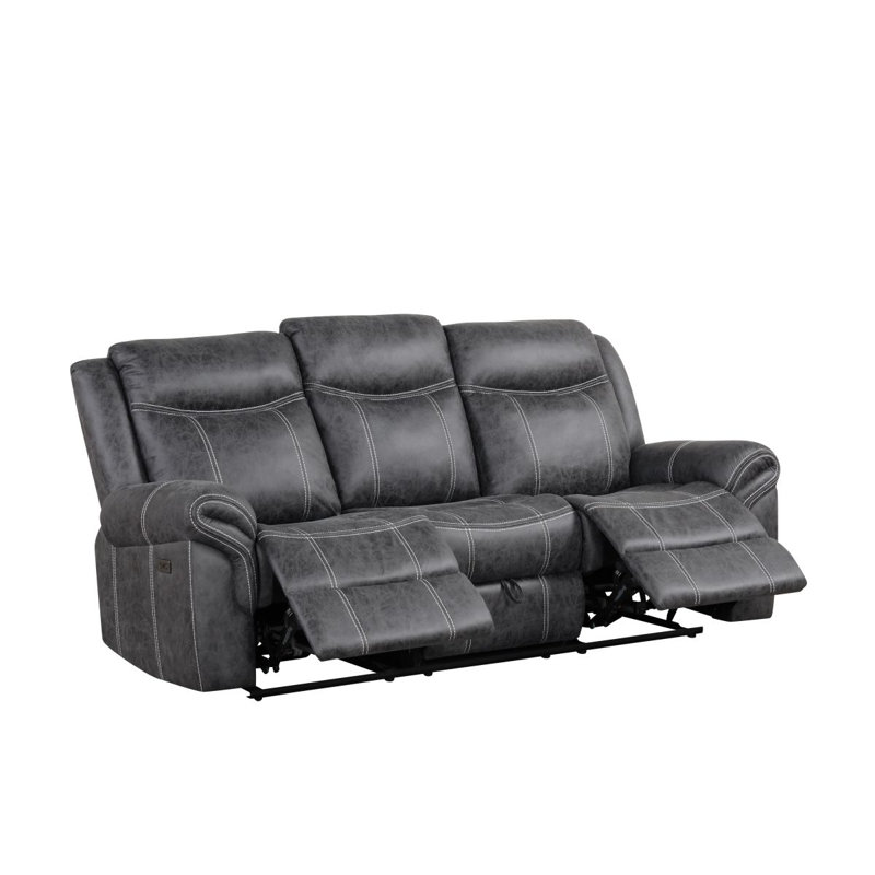Canapé en microfibre gris foncé Power Motion avec table rabattable