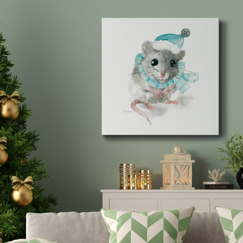 Christmas Critter Mouse - Toile tendue avec châssis de qualité supérieure - prête à être accrochée