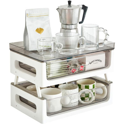 Coffee Station Organizer 2 Tier Coffee Pod Holder, Coffee Tea Condiment Storage Organizer, Coffee Bar Accessories for Home Office Breakroom