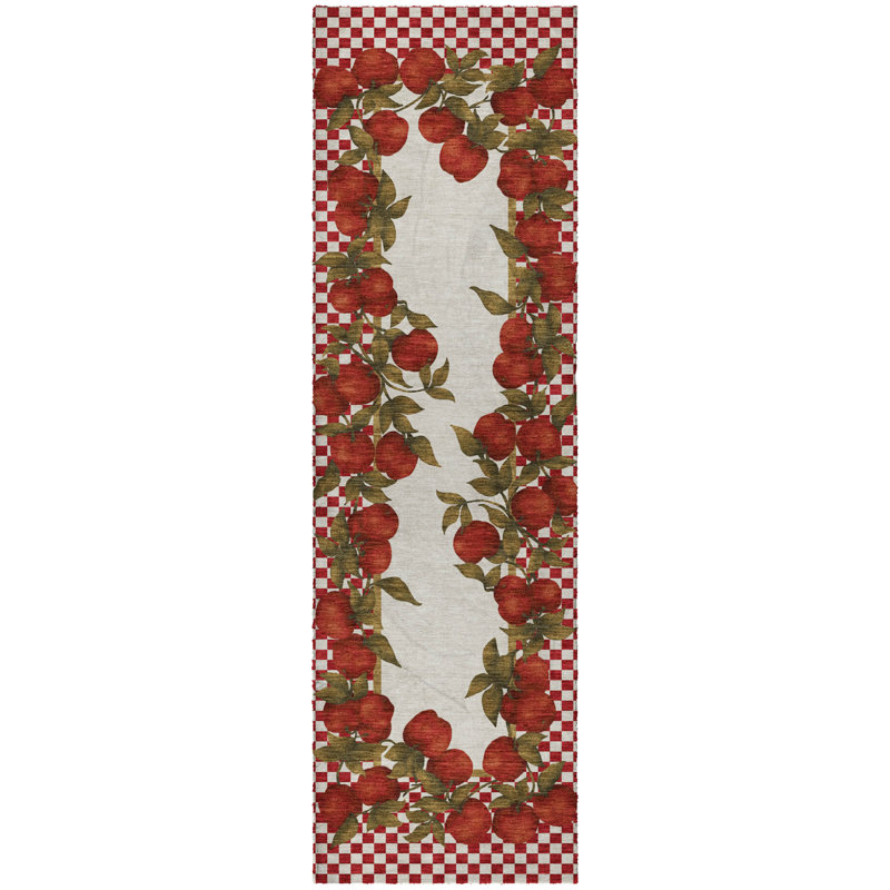 Premium Machine Washable Dream Shag ADS164 Apple Border Rug, 2'3" x 7'6" Runner