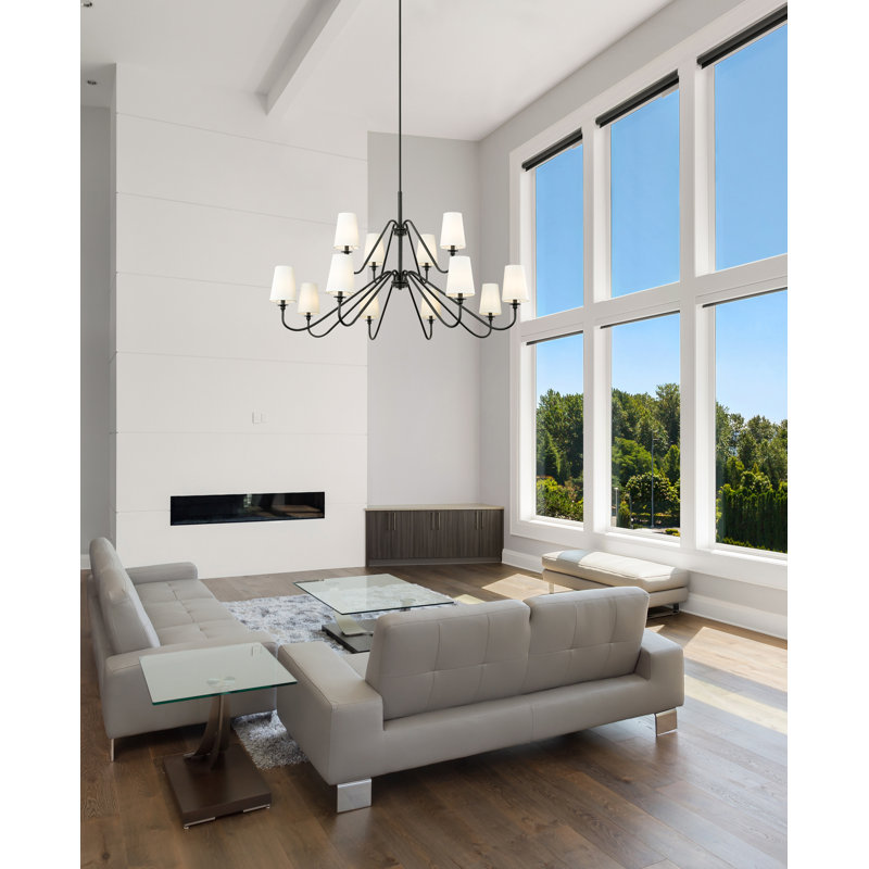 Moniet 12 - Light Steel Dimmable Shaded / Spider Chandelier, Matte Black