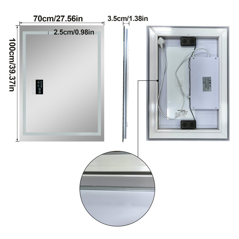 Rectangle Bluetooth Led Mirror, 70 cm H x 100 cm W